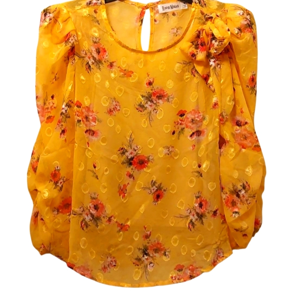 Room Mates Boho Sheer Yellow Floral Top with Camisole M NWT
